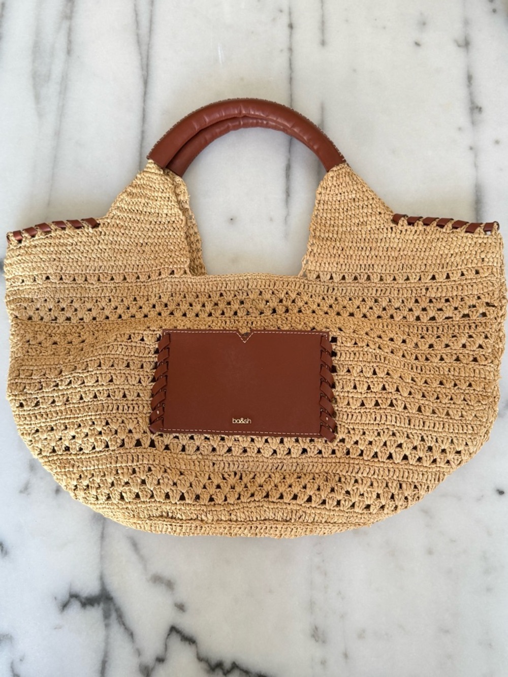 ba&sh Beige Crochet Tote with Brown Leather Accents - Picture 6 of 7